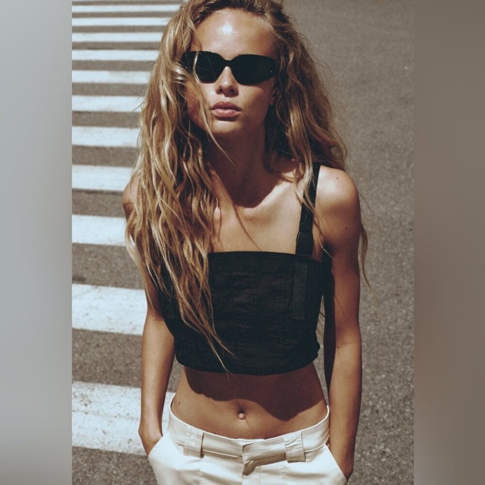 * NEW Zara Black Cropped Utility Clip Strap Tank Top Size S